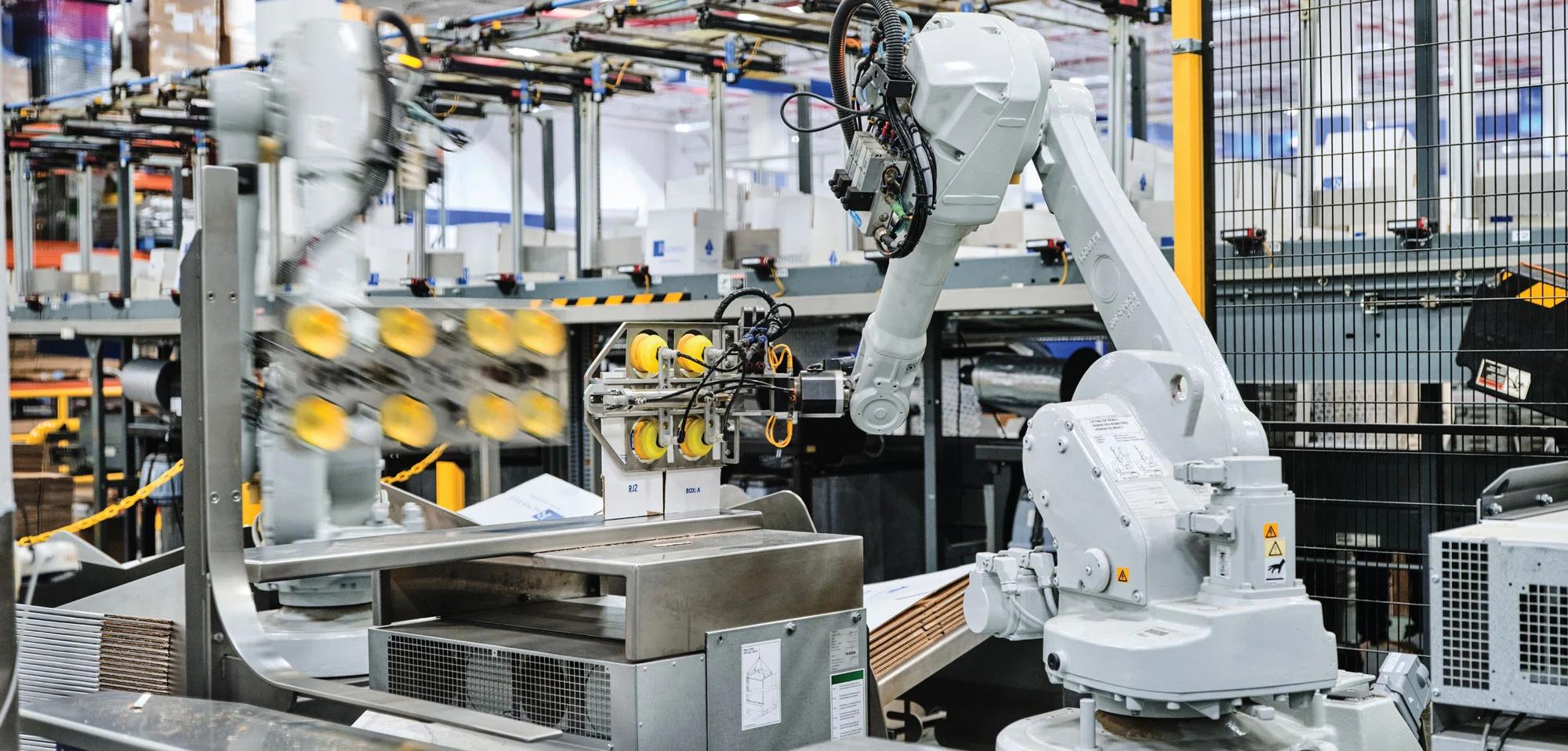 ABB automation robots in manufacturing facility